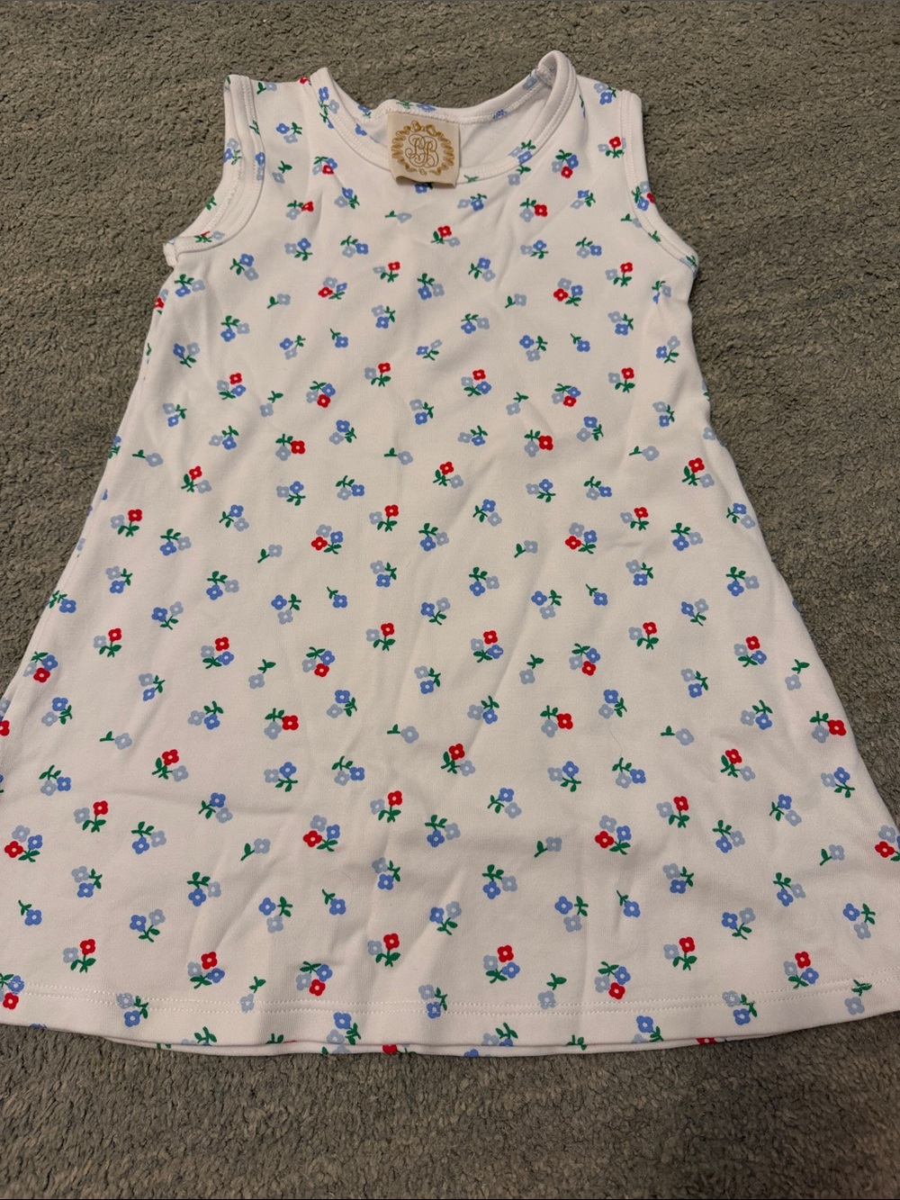 The Beaufort Bonnet Company White Floral Tank Dress with Red & Blue Flowers